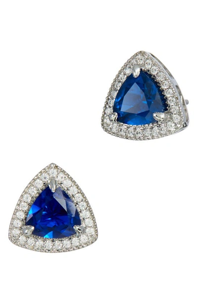 Savvy Cie Jewels Sterling Silver Triangular Cubic Zirconia Stud Earrings In Blue