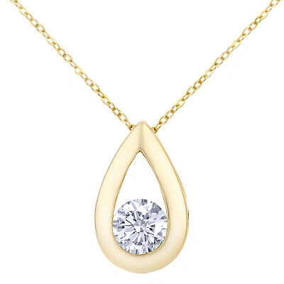 Pre-owned Jewelco London 9ct Gold Round 1/2ct Diamond Solitaire Pendant Necklace 18 Inch