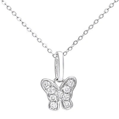 Pre-owned Jewelco London 9ct White Gold 10pts Diamond Butterfly Pendant Necklace 16 Inch