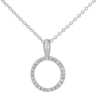 Pre-owned Jewelco London 9ct White Gold Round 7pts Diamond Circle Pendant Necklace 16 Inch