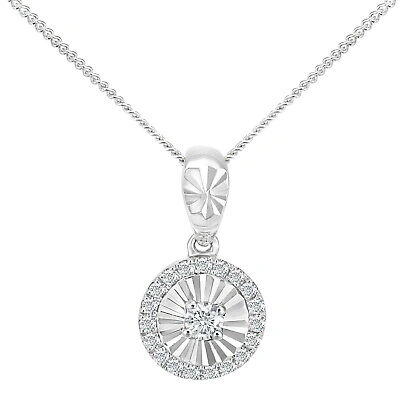 Pre-owned Jewelco London 18ct White Gold 5pts Diamond 7pts Halo Pendant Necklace 18 Inch