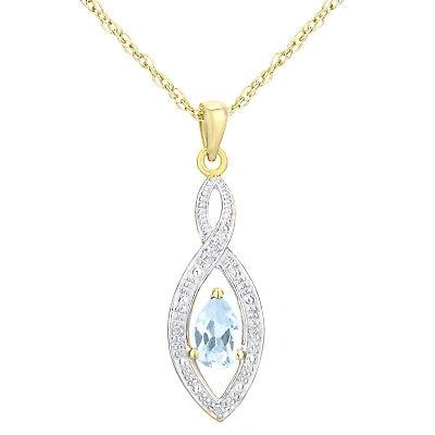 Pre-owned Jewelco London 9ct Gold Diamond Pear 0.48ct Blue Topaz Teardrop Necklace 18"