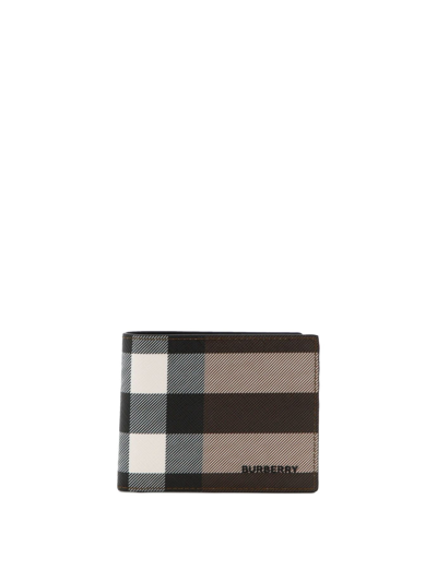 Burberry E-canvas Check Bifold Wallet In Brown