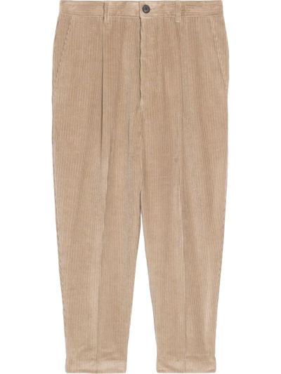 Ami Alexandre Mattiussi Tapered Corduroy Cropped Trousers In Neutrals