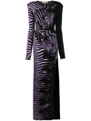 Roberto Cavalli Zebra Jacquard Side Slit Gown In Black
