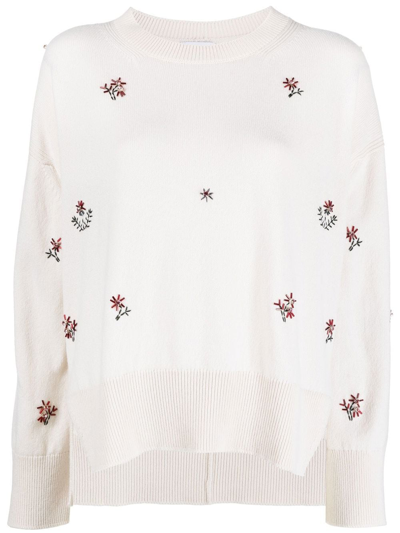 Barrie Floral-embroidered Jumper In Neutrals
