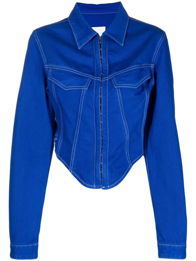 Dion Lee Cotton Denim Corset Jacket W/ Hooks In Blue-med