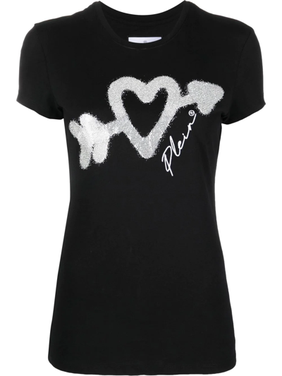 Philipp Plein Heart-print Logo T-shirt In Black