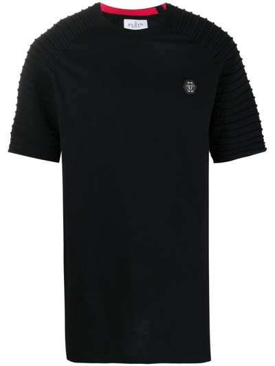 Philipp Plein Pleat-detail Logo T-shirt In Black