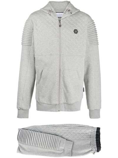Philipp Plein Quilted Cotton Tracksuit Set In Grey