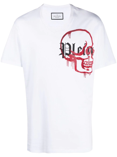 Philipp Plein V-neck Logo T-shirt In White