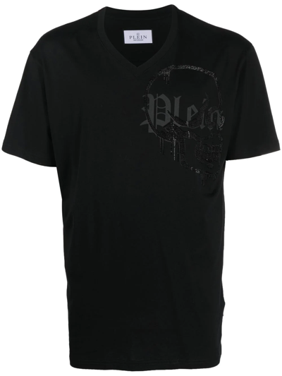 Philipp Plein V-neck Logo T-shirt In Black