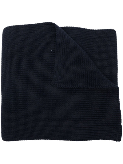 Woolrich Ribbed-knit Wool Scarf In Blau