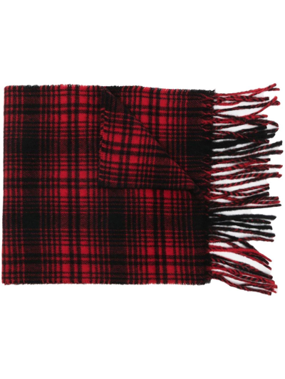 Woolrich Check Scarf In Pure Cashmere In Red Hunting