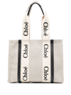 Chloé Woody Medium Canvas And Leather Tote Bag In Neutrals