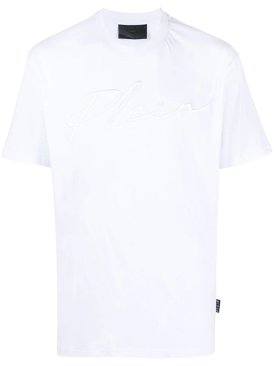 Philipp Plein Logo-embroidered Cotton T-shirt In Weiss