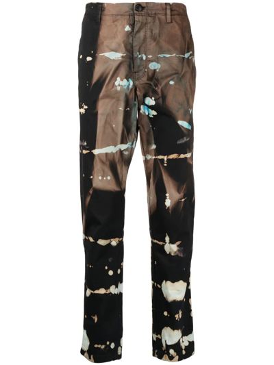 Stain Shade Tie-dye Straight-leg Trousers In Schwarz