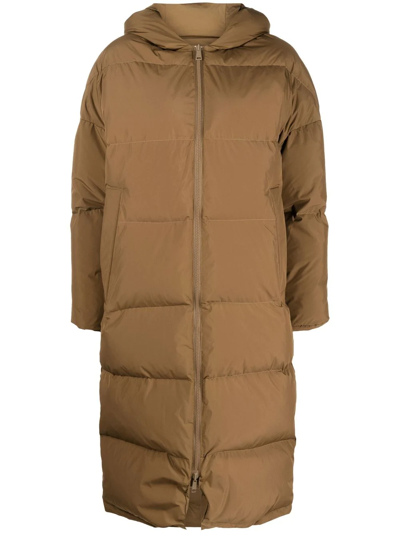 Yves Salomon Zipped Hooded Coat In Brown