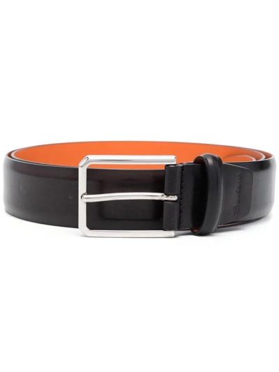 Santoni Logo-engraved Leather Belt In Black