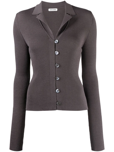 Low Classic Grey Open Front Ribbed Knit Cardigan