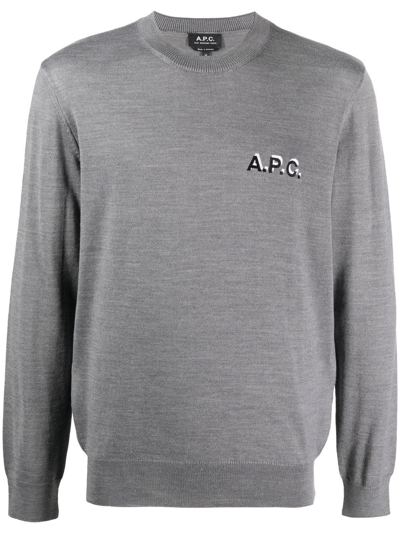 A.p.c. Embroidered Logo Wool-blend Sweatshirt In Grey