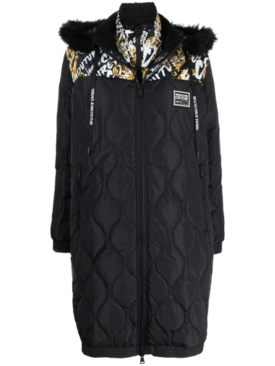Versace Jeans Couture Graphic-print Quilted Coat In Black
