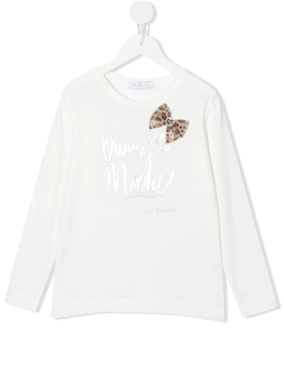 Monnalisa Logo-print Bow T-shirt In Weiss