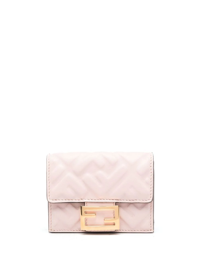 Fendi Quilted Logo-plaque Wallet In Rosa