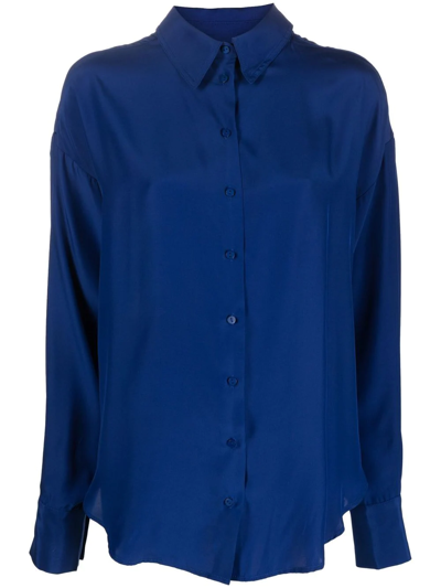 Gold Hawk Button-front Silk Shirt In Blue