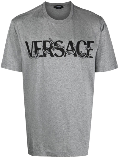 Versace Logo-print Cotton T-shirt In Grey