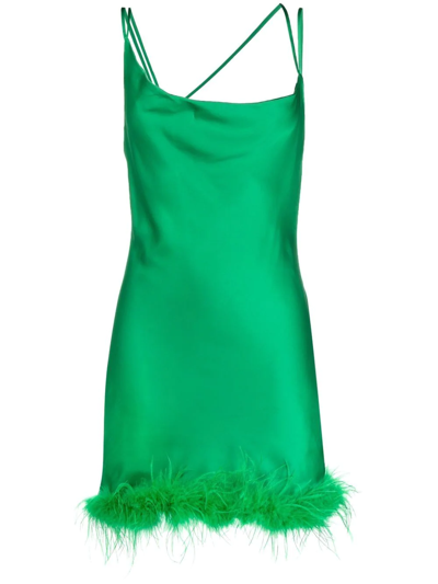 Loulou X Rue Ra Feather-trimmed Minidress In Green