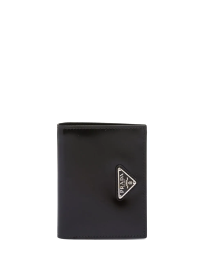 Prada Logo-plaque Leather Wallet In Schwarz