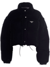 Prada Convertible Cropped Velvet Down Jacket In Schwarz