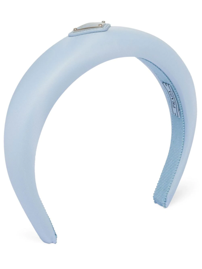 Prada Re-nylon Logo-plaque Headband In Light Blue