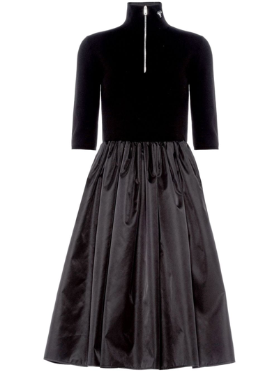 Prada Panelled Short-sleeve Midi Dress In Schwarz
