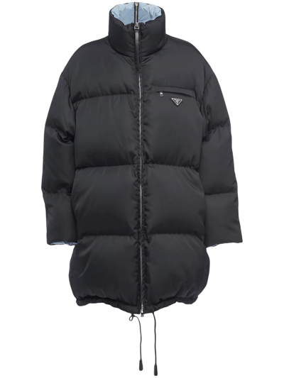 Prada Re-nylon High-neck Puffer Coat In Black