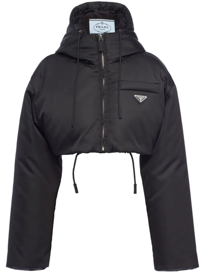 Prada Re-nylon Cropped Puffer Jacket In Schwarz