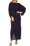 Alexia Admor Jenna Boatneck Shirred Long Sleeve Column Dress In Navy