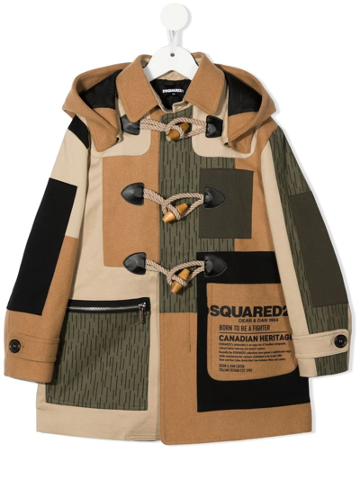 Dsquared2 Patchwork Duffle Coat In Brown