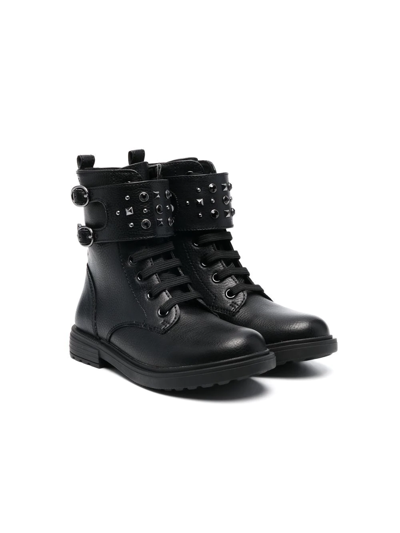 Geox Eclair Studded Lace-up Boots In 黑色
