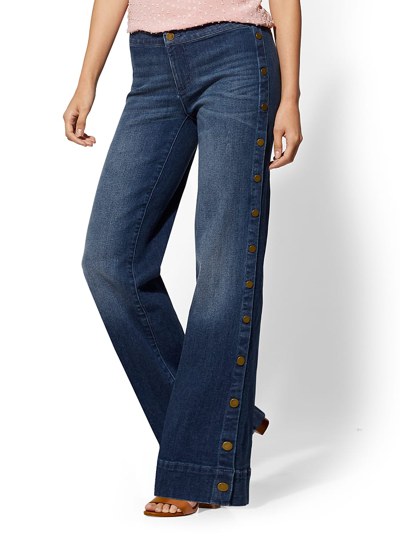 New York And Company Side-snap Wide Leg Jeans In Blue