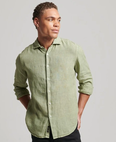 Superdry Men's Casual Linen Long Sleeve Shirt Green / Greenstone