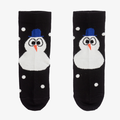 Wauw Capow By Bangbang Black Cotton Snowman Socks