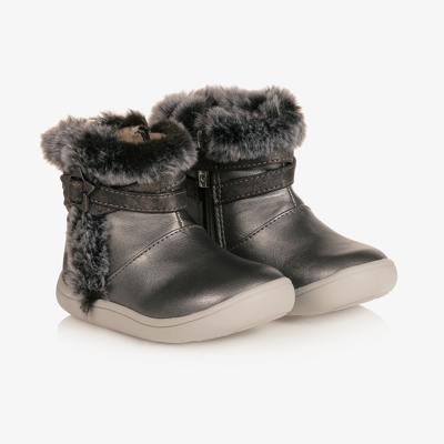 Mayoral Babies' Girls Silver Fluffy Trim Boots