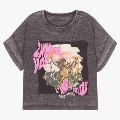 Zadig & Voltaire Teen Girls Grey Cotton T-shirt