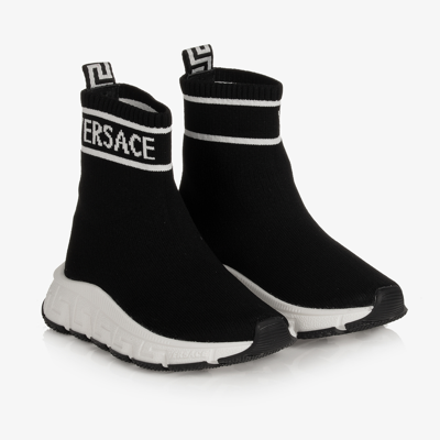 Versace Kids' Trigreca High Top Sock Trainer In Black