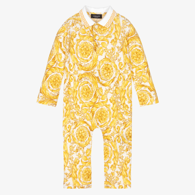 Versace Babies' White & Gold Barocco Romper