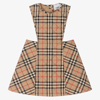 BURBERRY GIRLS BEIGE CHECK PINAFORE DRESS