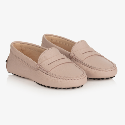 Tod's Kids' Girls Pink Leather Moccasins In Gold
