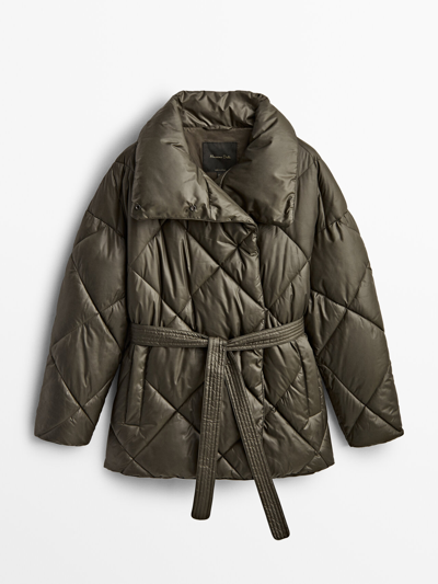 Massimo Dutti Double-breasted Puffer Jacket In Greyish Green